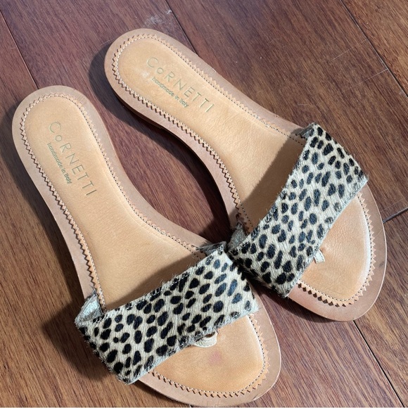CoRNETTI Tan and Leopard Print Women's Sandals Made in Italy Leather Summer 40 - Picture 2 of 6